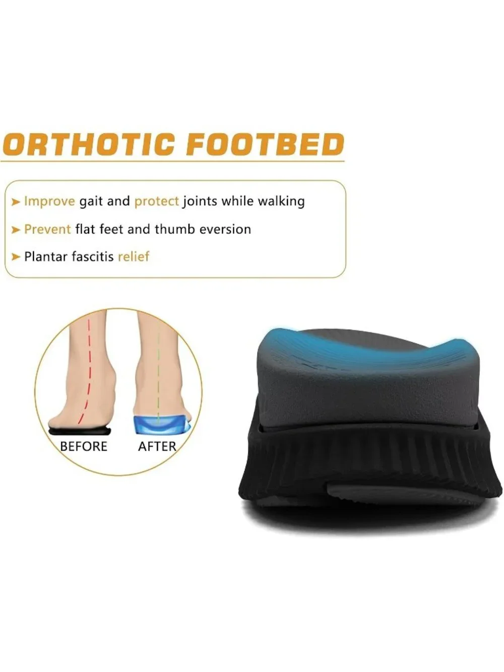 Men's Black Orthopedic Recovery Plantar Fasciitis Open Toe Hiking Sandal Shoes